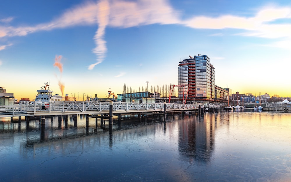 a body of water with buildings along it