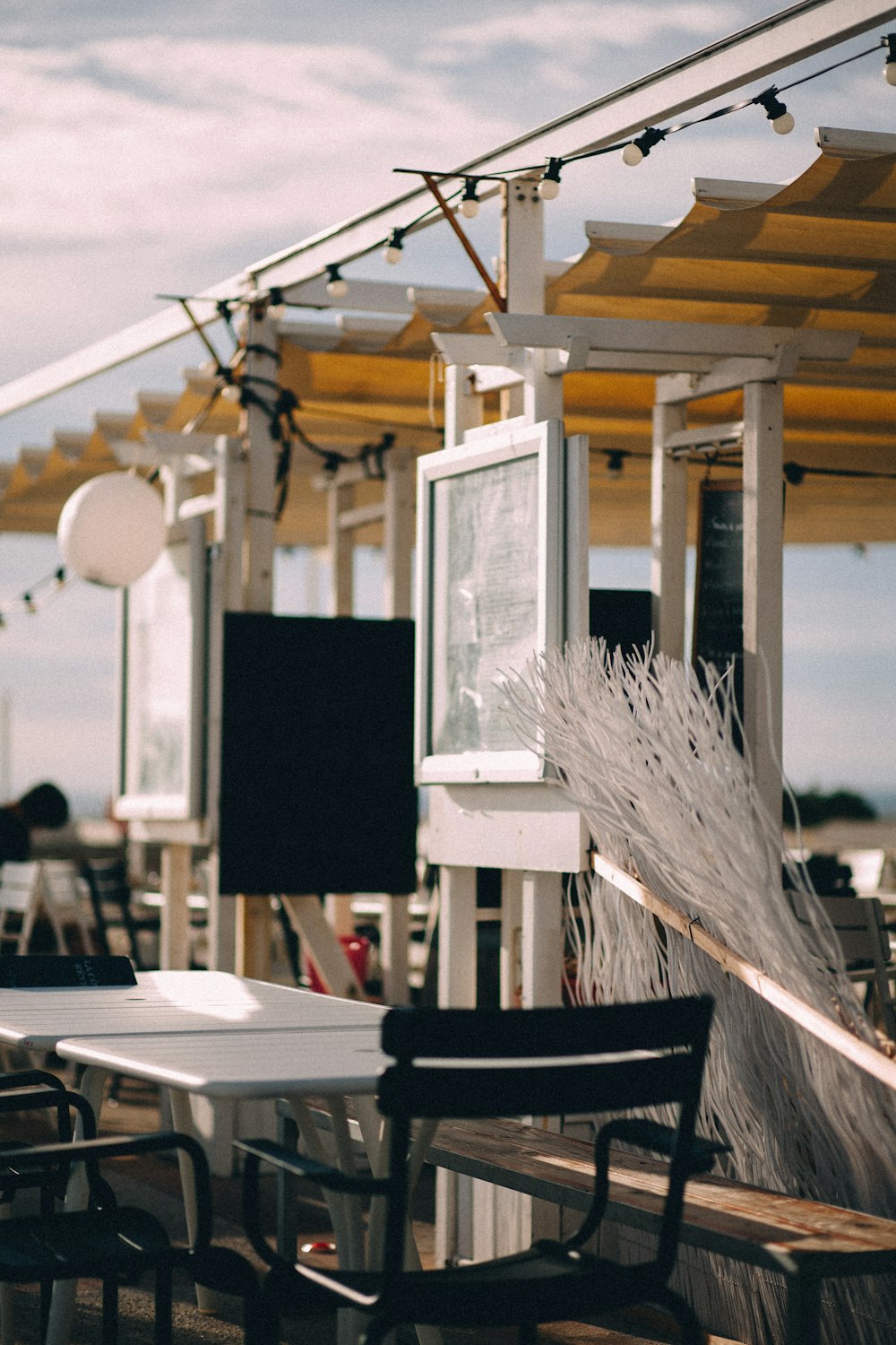 a table with a sign on it