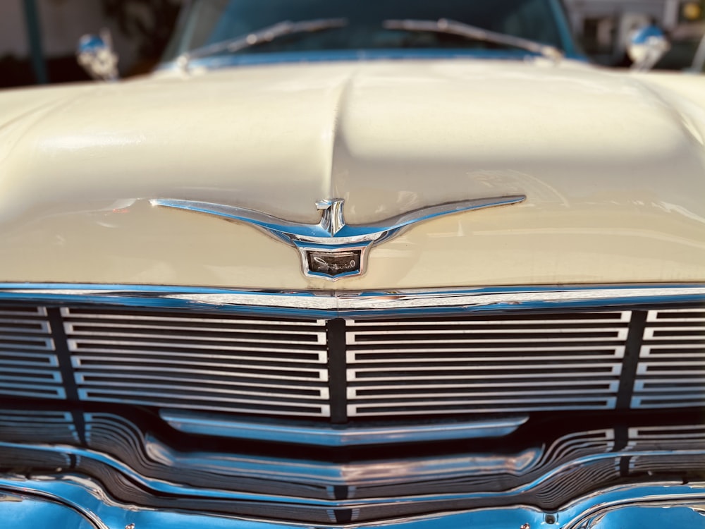 a close up of a car's headlight