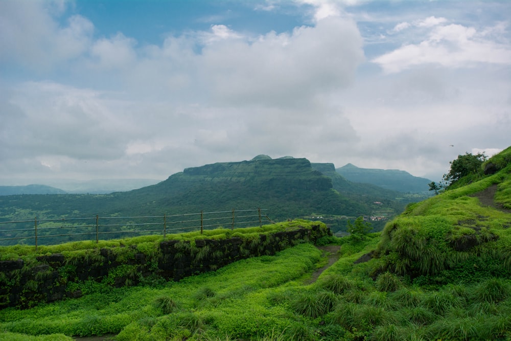 a fence in a green valley