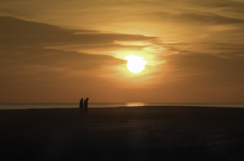 a couple people standing on a beach