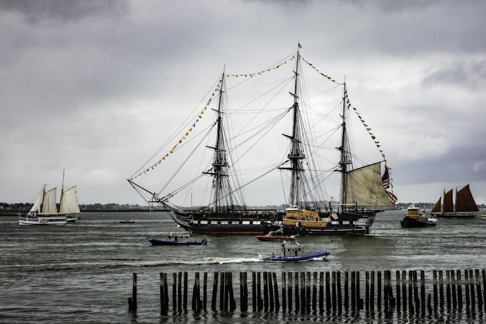 a large sailboat in the water