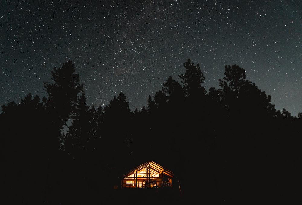 a house with lights at night