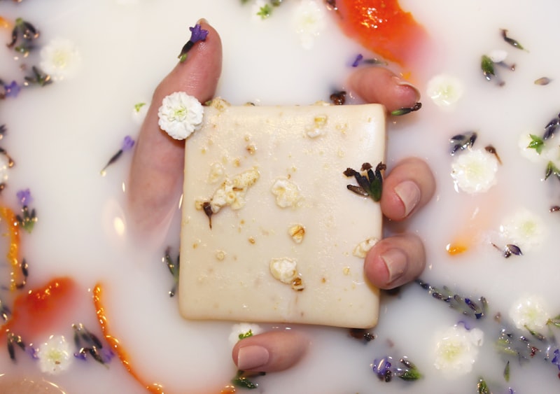 Lavender soap with botanical decorations
