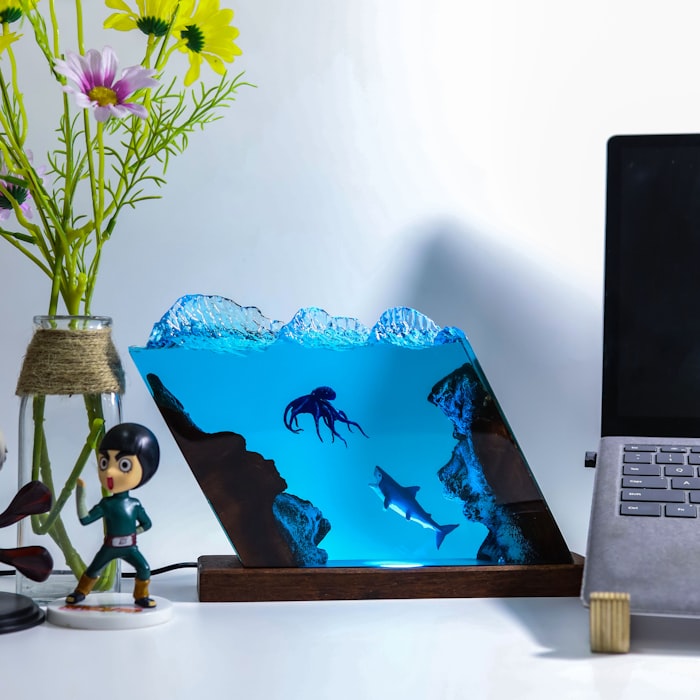 Ocean-themed resin art wave piece