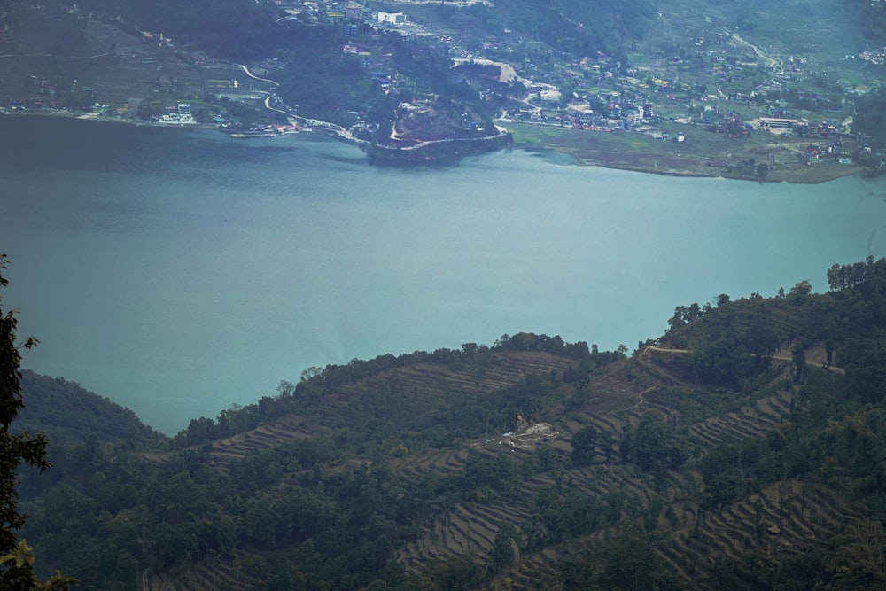 a body of water surrounded by trees