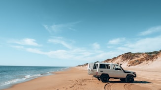 a van parked on a beach