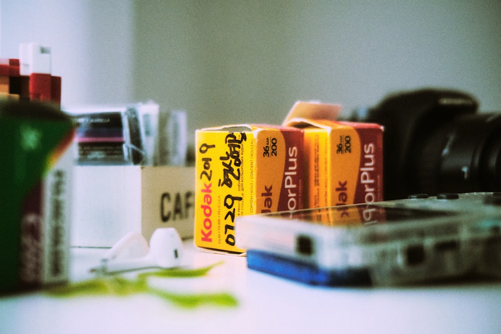 a group of boxes on a table