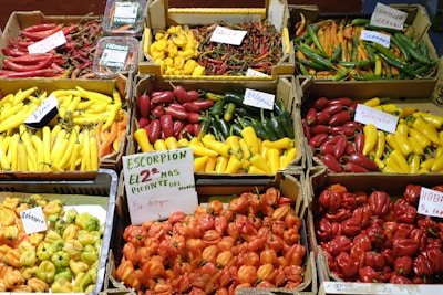 a bunch of fruits in a market