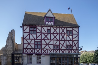 a building with a red and white exterior