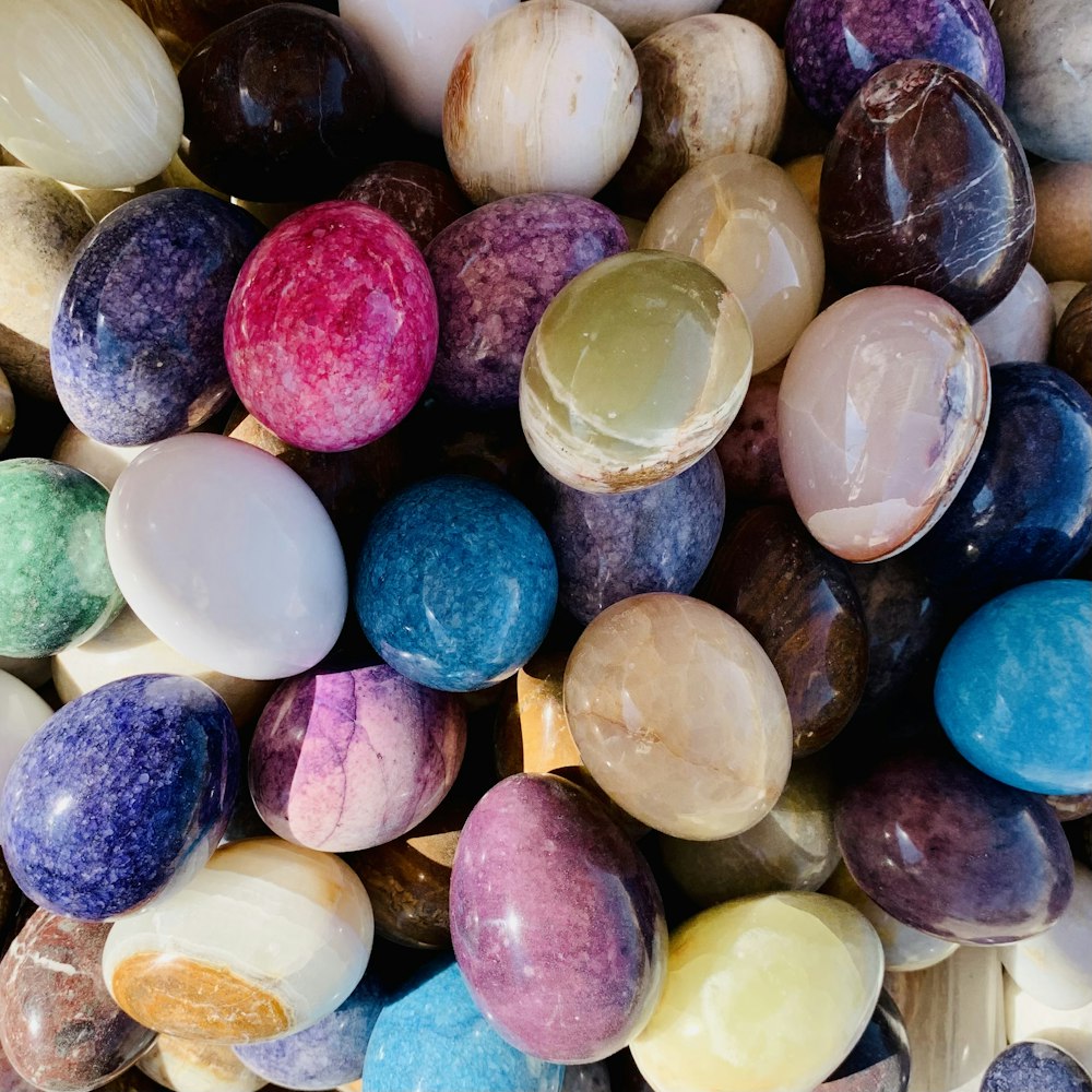 a pile of colorful rocks