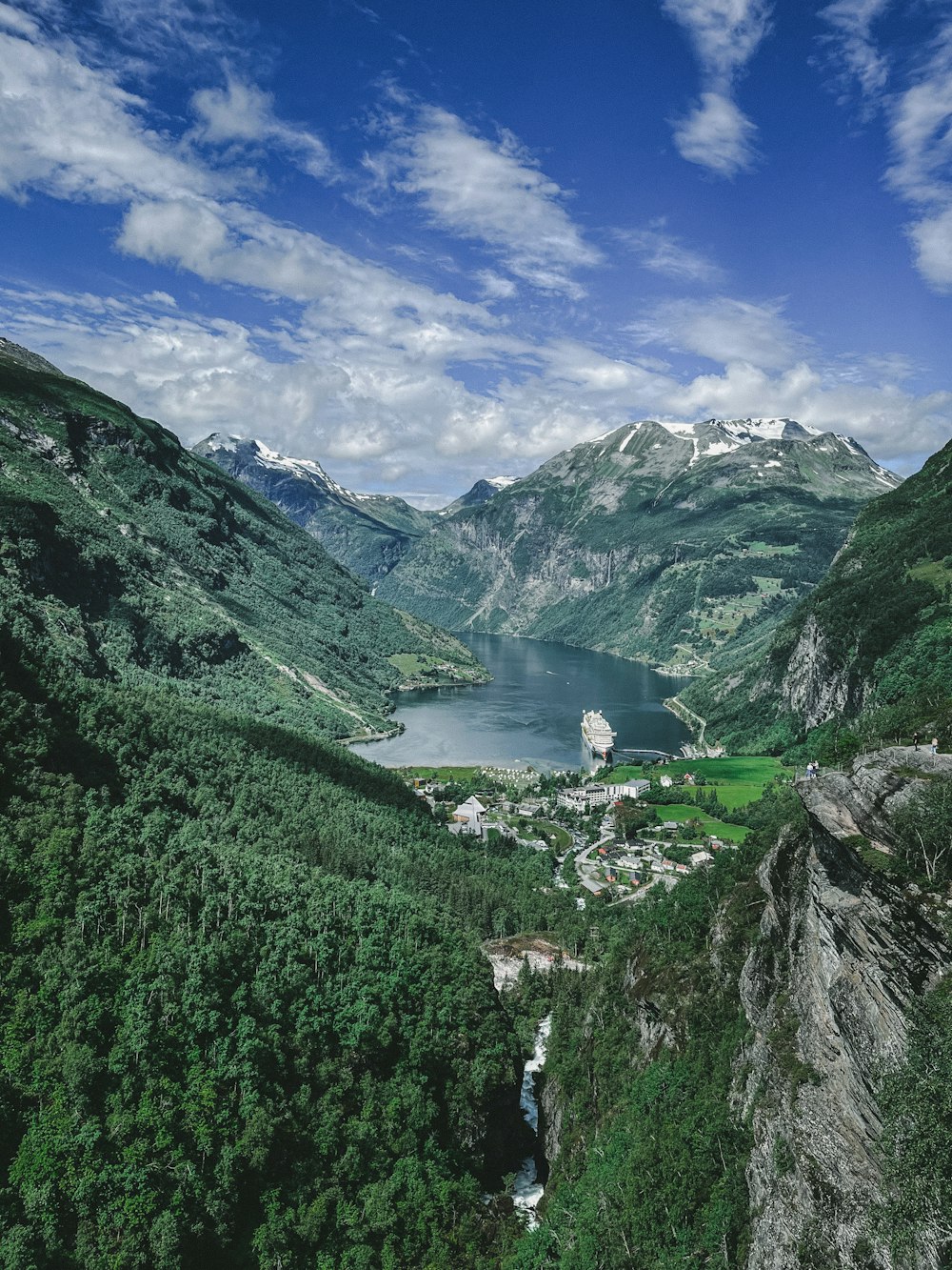 a lake surrounded by mountains