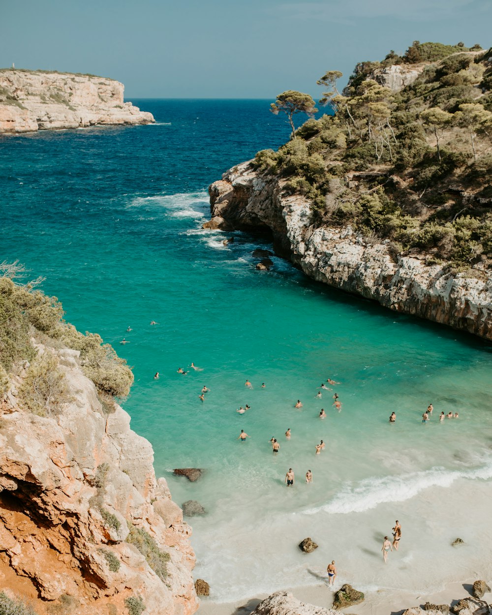 a group of people swimming in the ocean