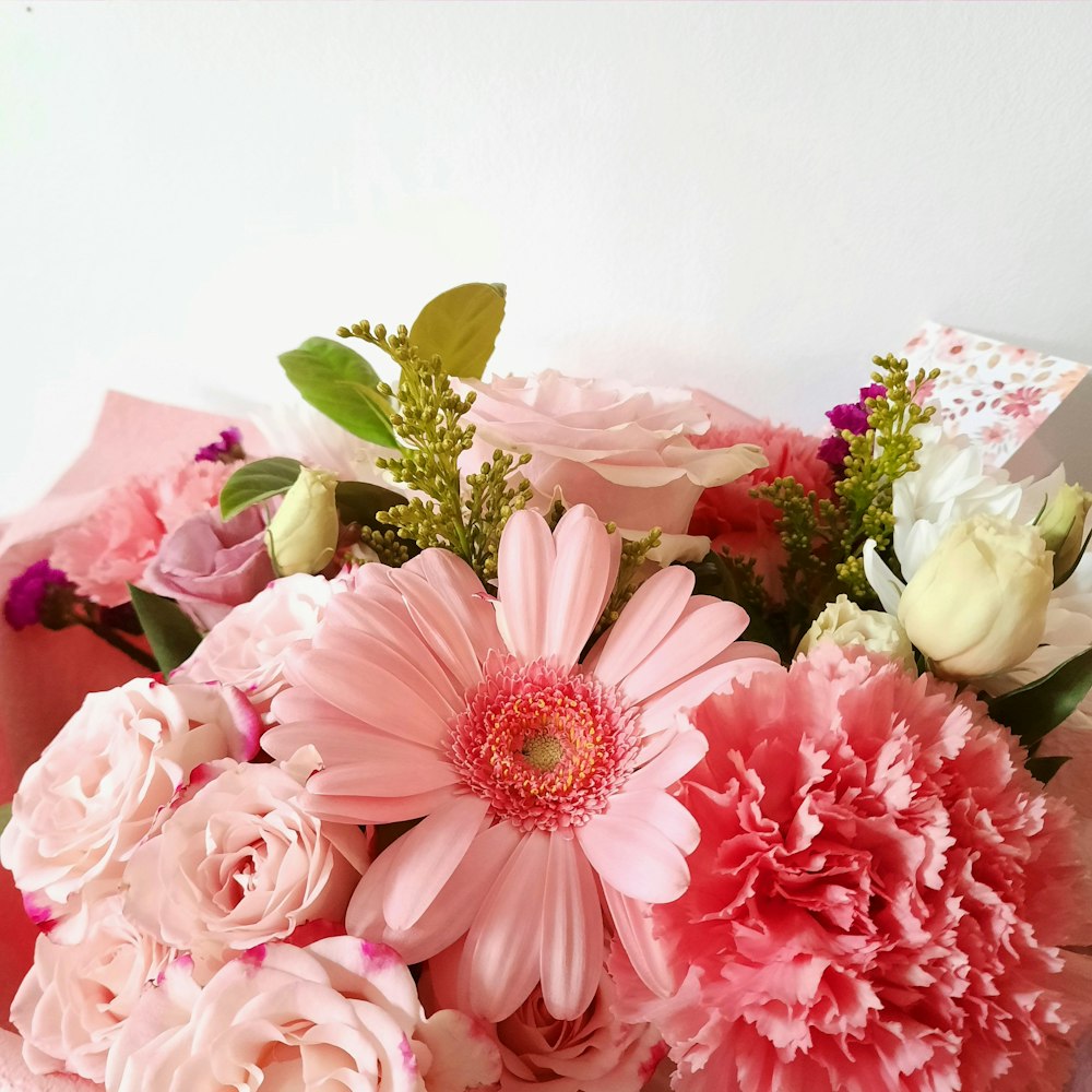 a bouquet of pink flowers