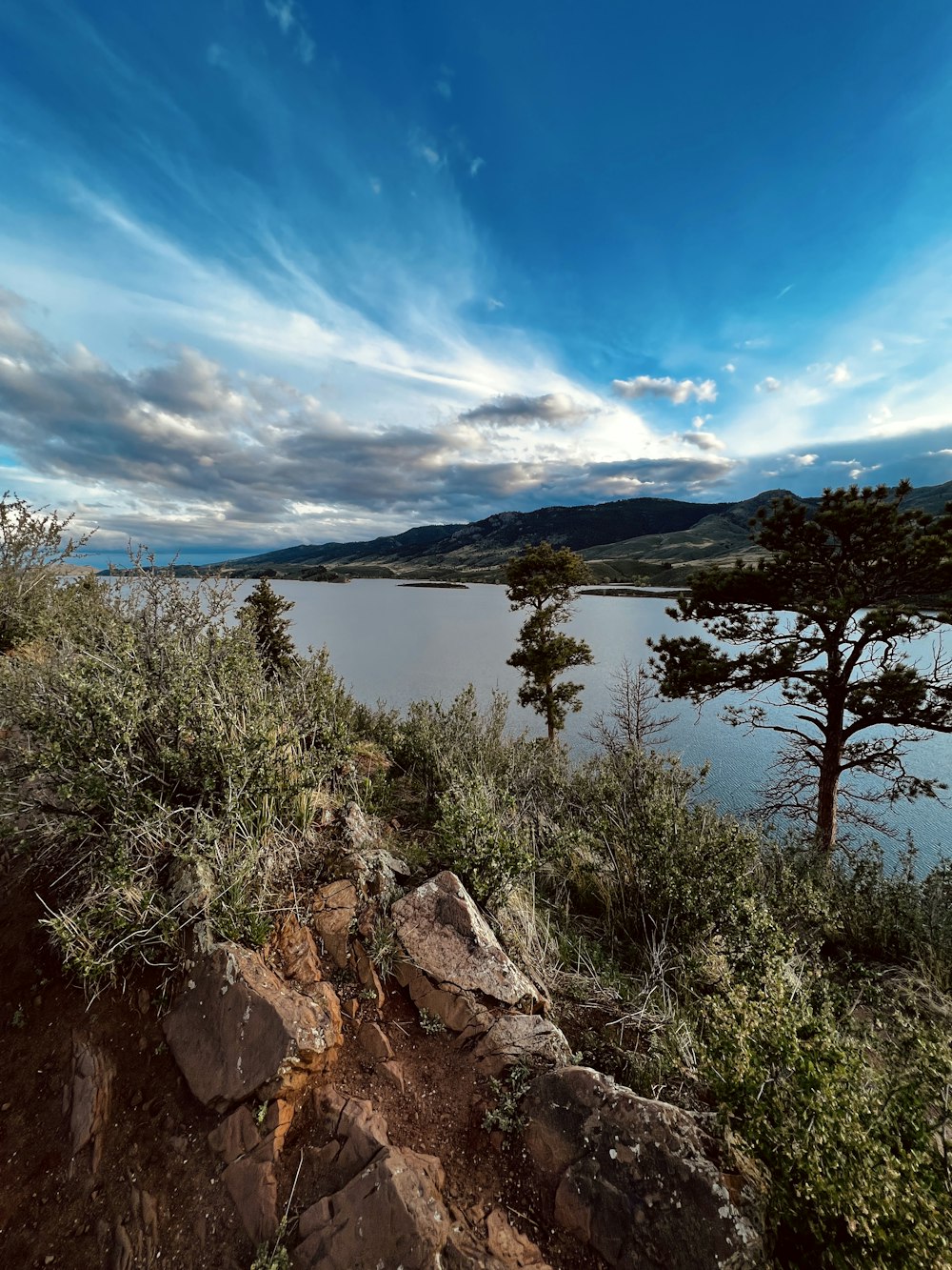 a lake surrounded by trees and mountains