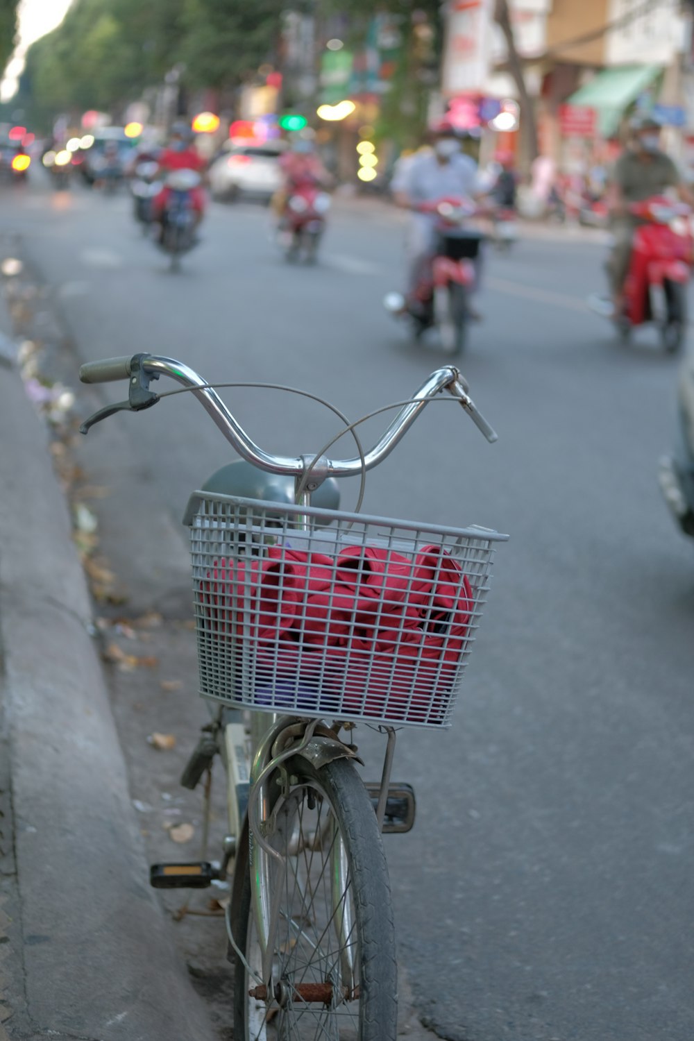 a bicycle with a basket on the front of it