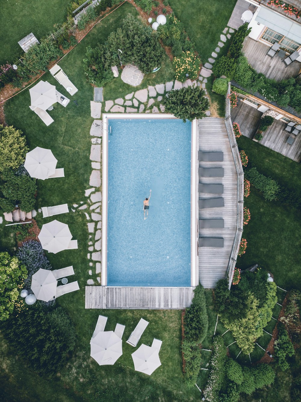 a pool surrounded by trees