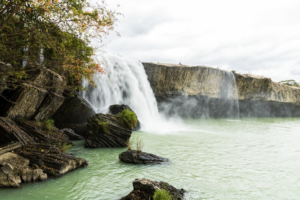 a waterfall over rocks