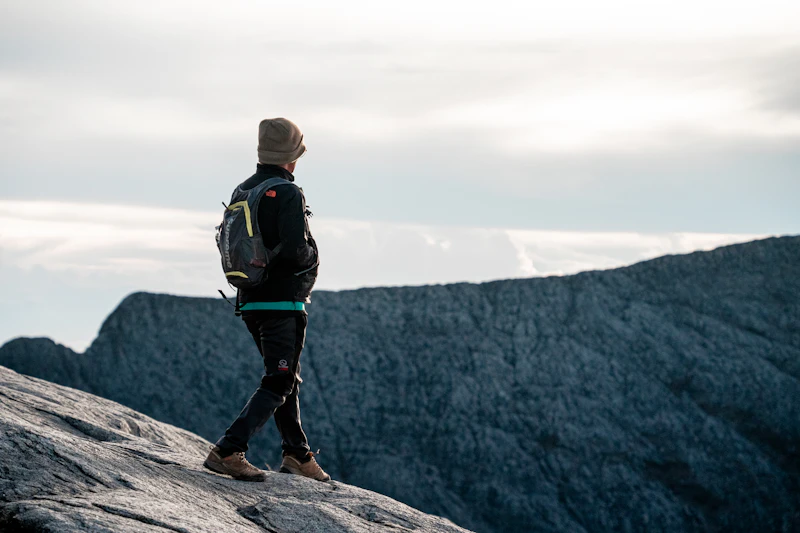 Trekker at high altitude mountain