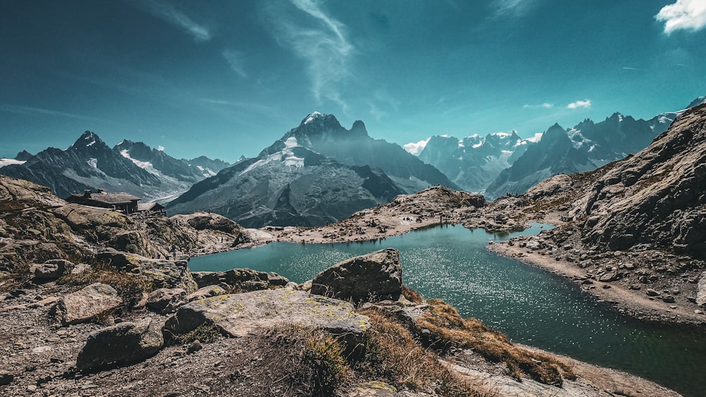 a lake surrounded by mountains