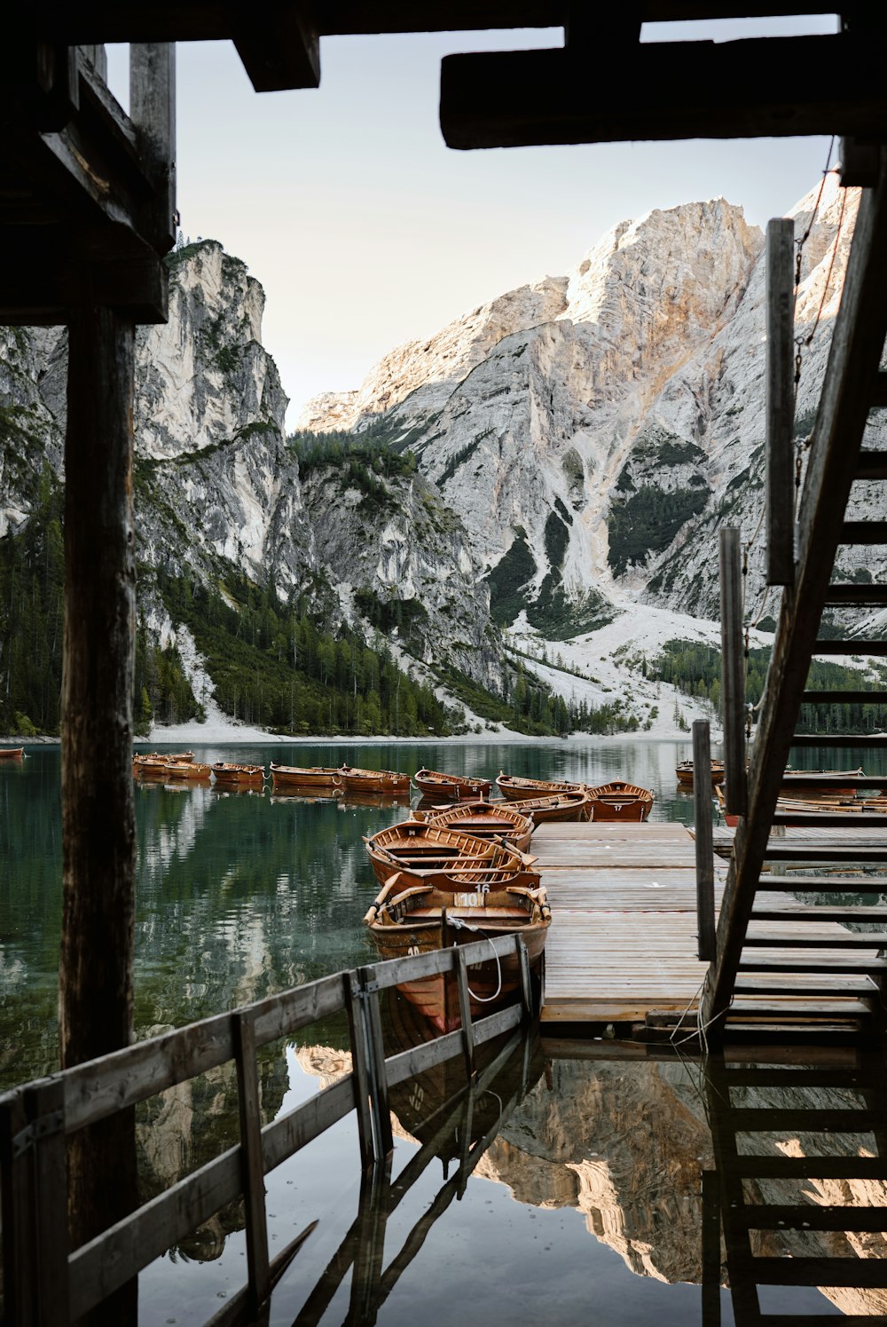 a group of boats on a dock