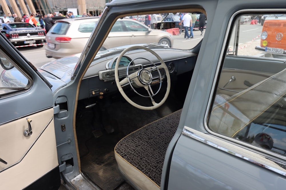 a car with a steering wheel