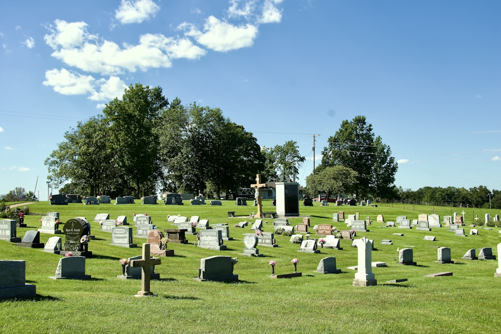 a cemetery with many gravestones