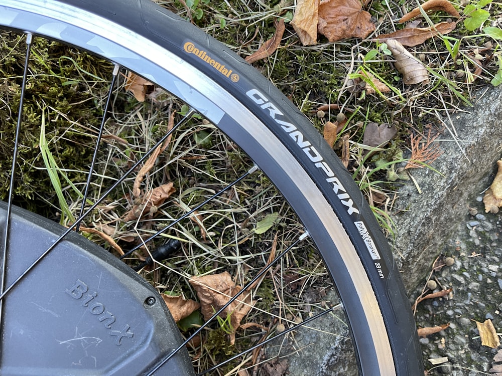 a bicycle tire on the ground