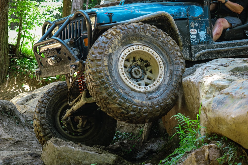 a tractor with large tires