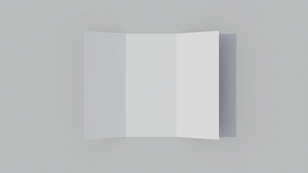 Tríptico blanco desplegado con sus tres paneles visibles