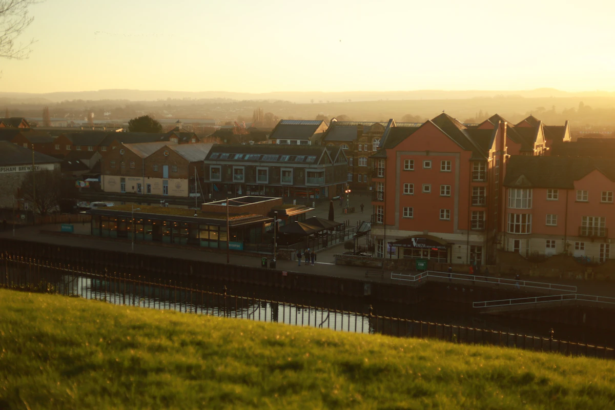 Exeter Quay and the city in warm evening light