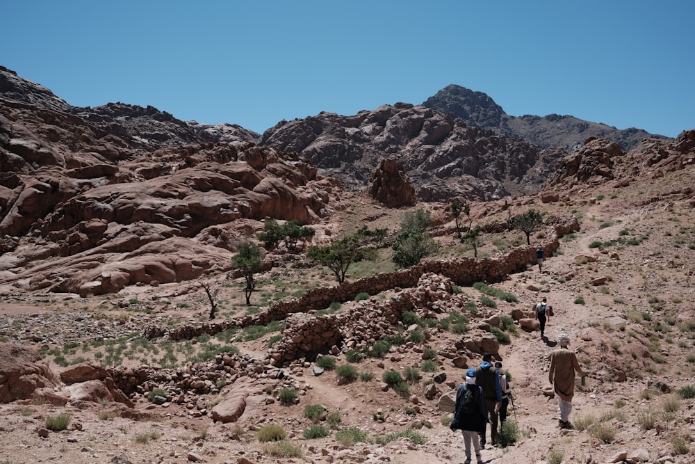 Eine Gruppe von Menschen, die in der Wüste wandern