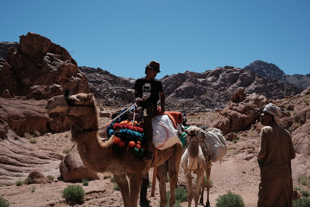 a man riding a camel