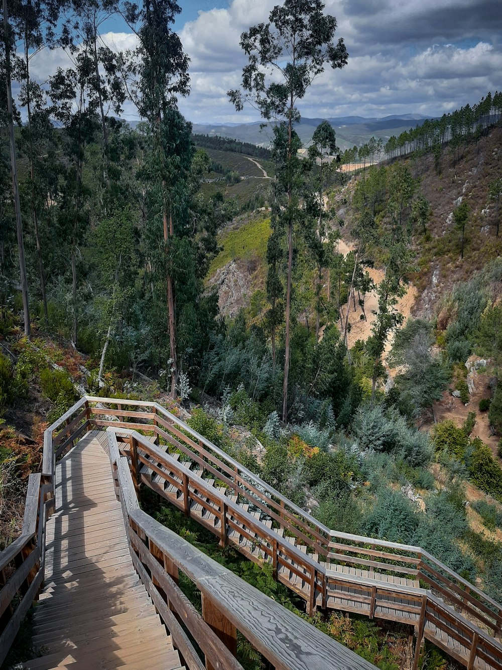 a wooden bridge over a river