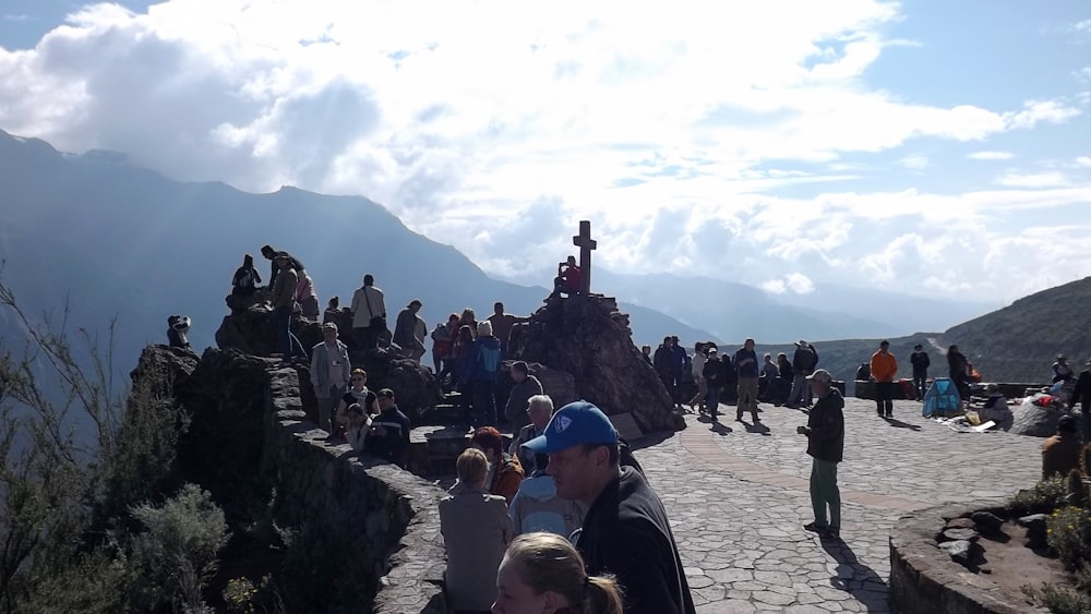 a group of people on a mountain