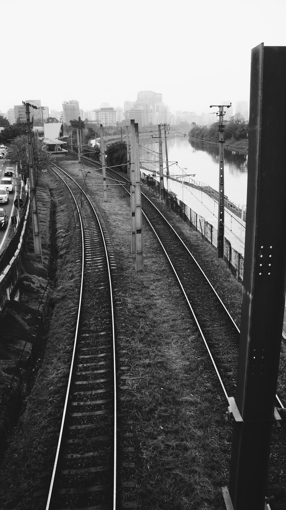 train tracks going through a city