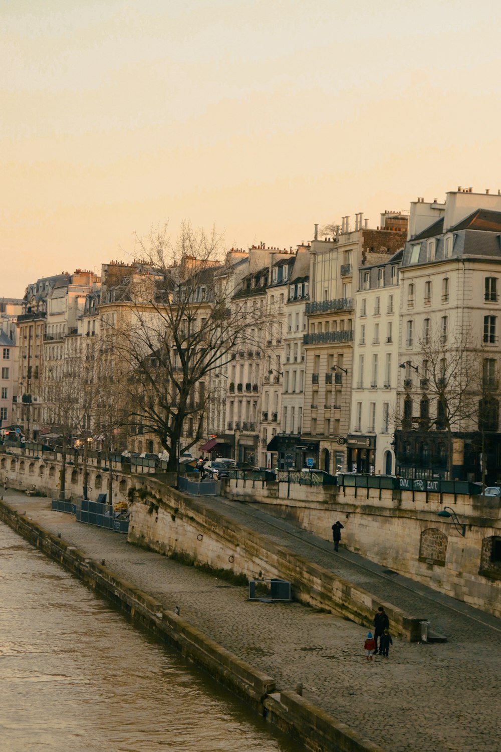 a river with buildings along it