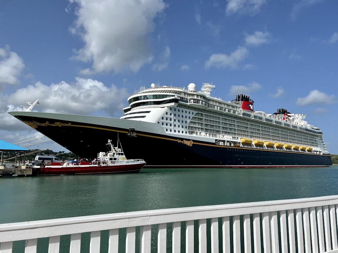a large cruise ship docked, fantasy in St. Martin