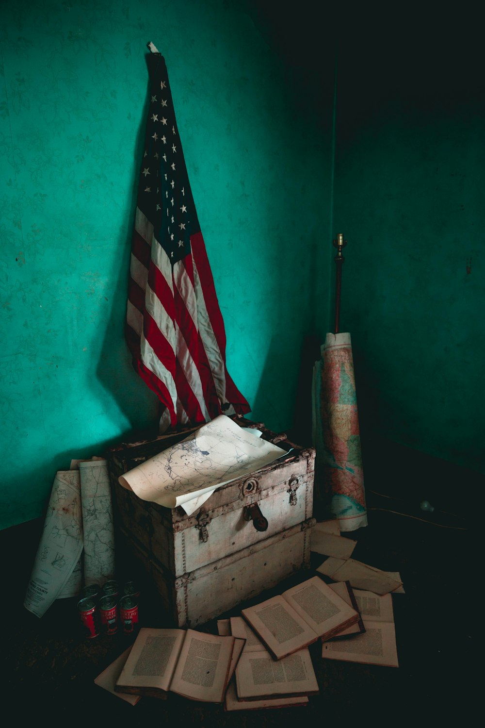 a flag on top of a suitcase