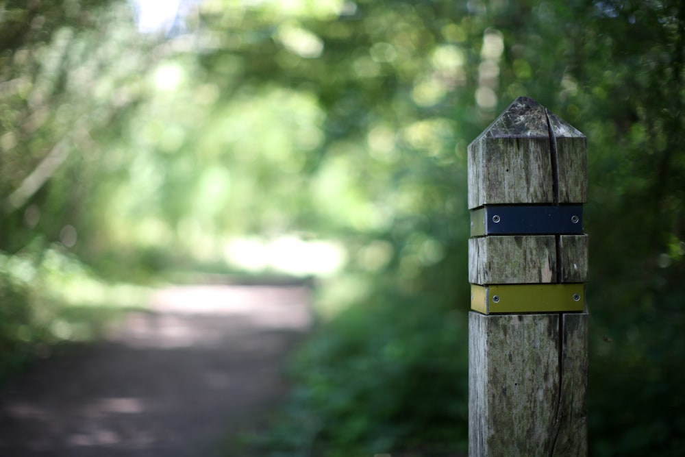 a wooden post with a sign on it