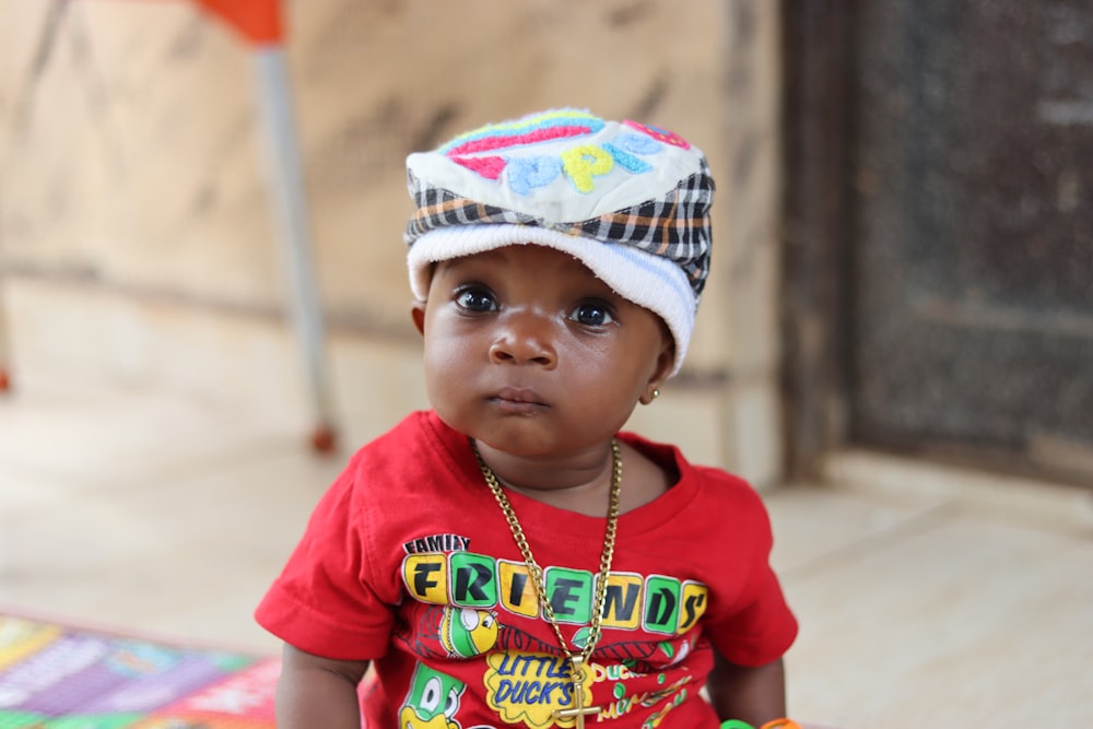 a baby wearing a hat