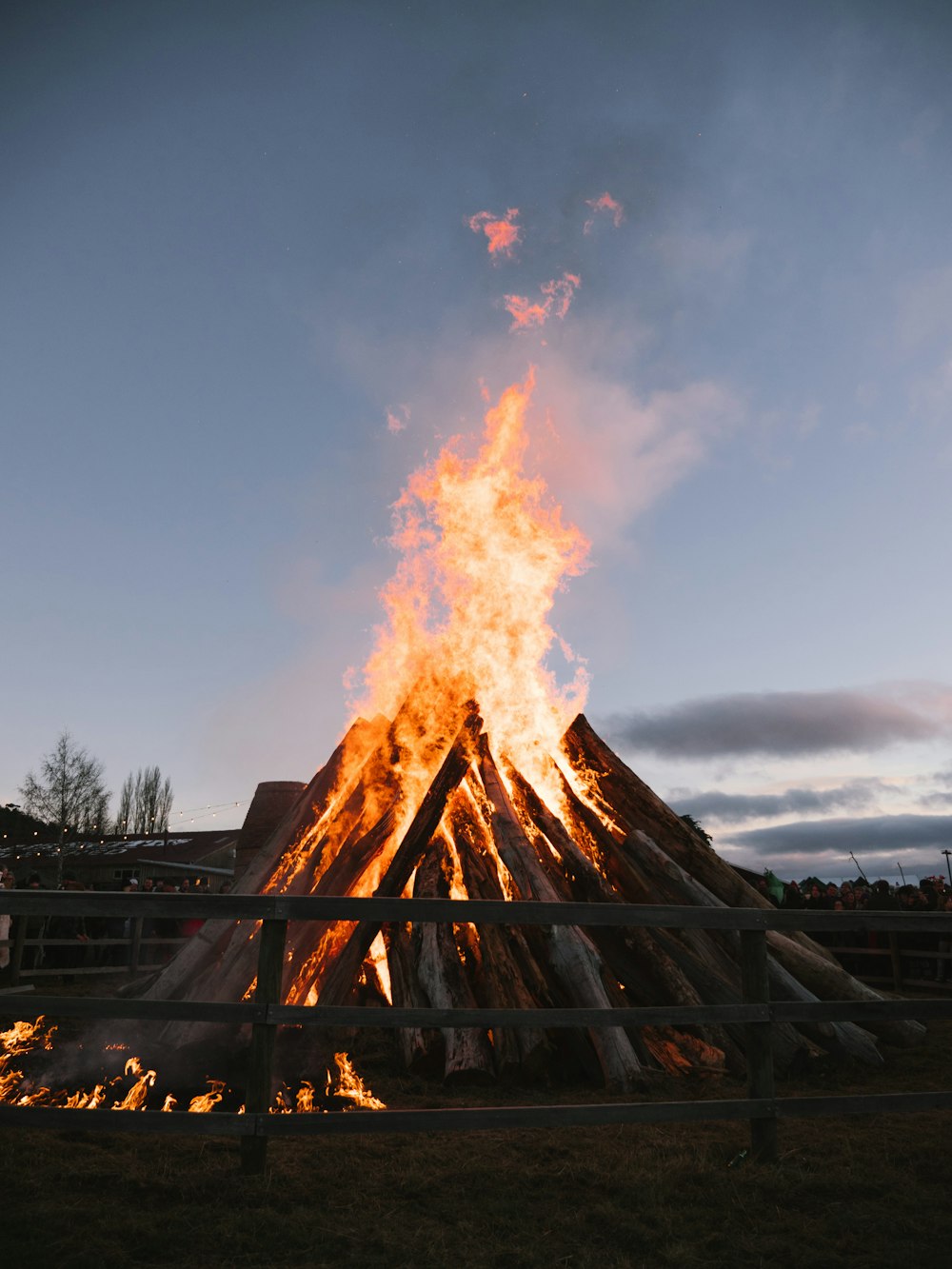 a large bonfire with flames