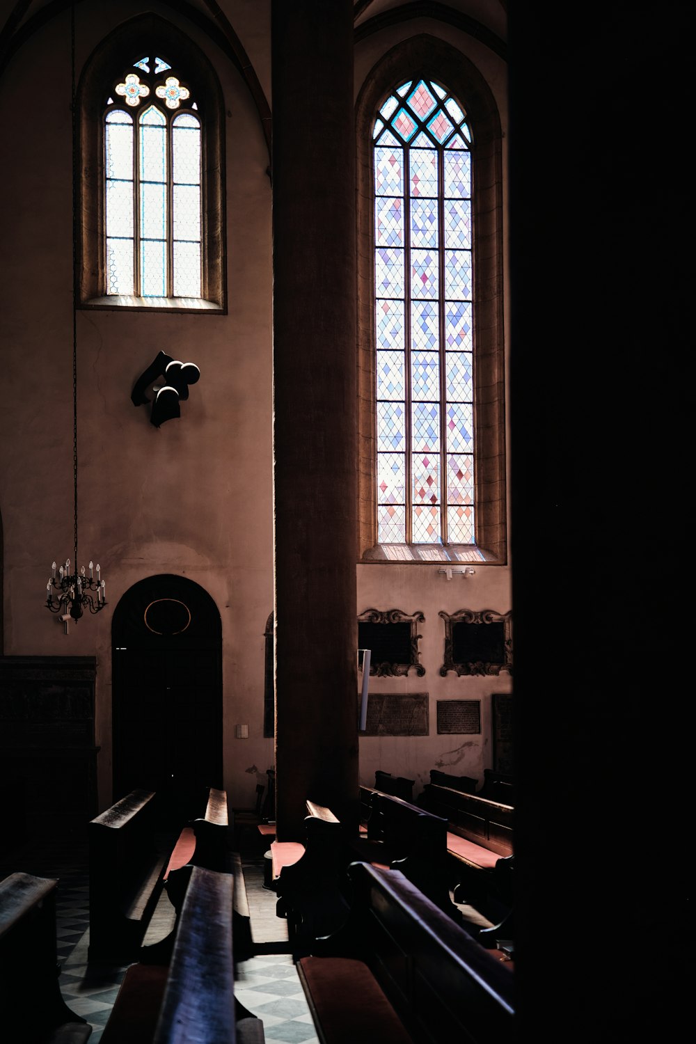 a large church with stained glass windows