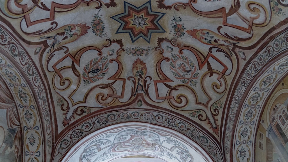 a colorful ceiling with designs