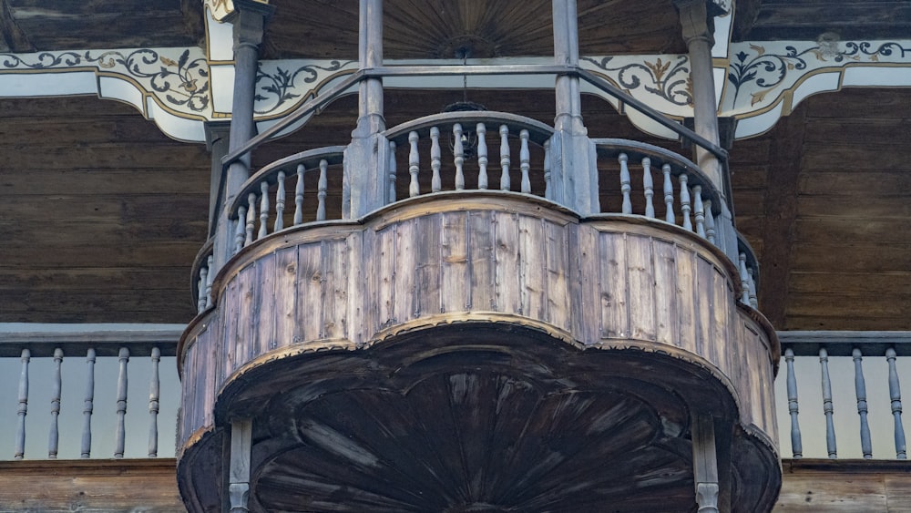 a large wooden balcony