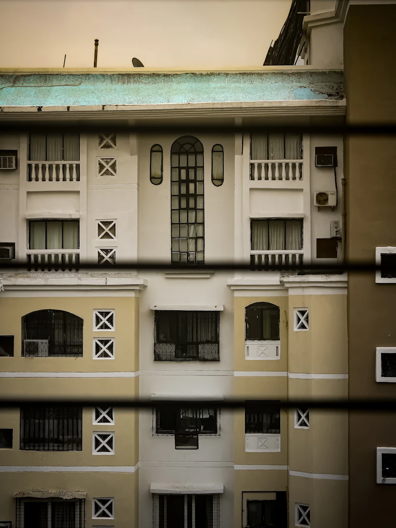 Residential apartment building with many windows