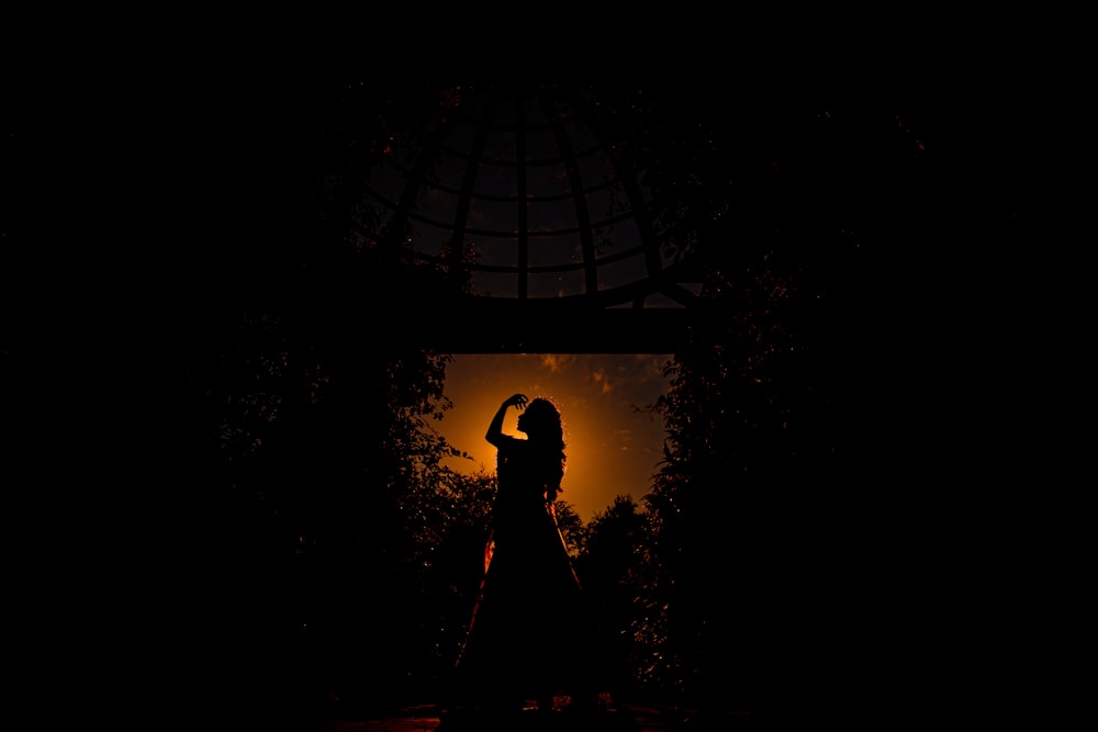 a silhouette of a couple of people