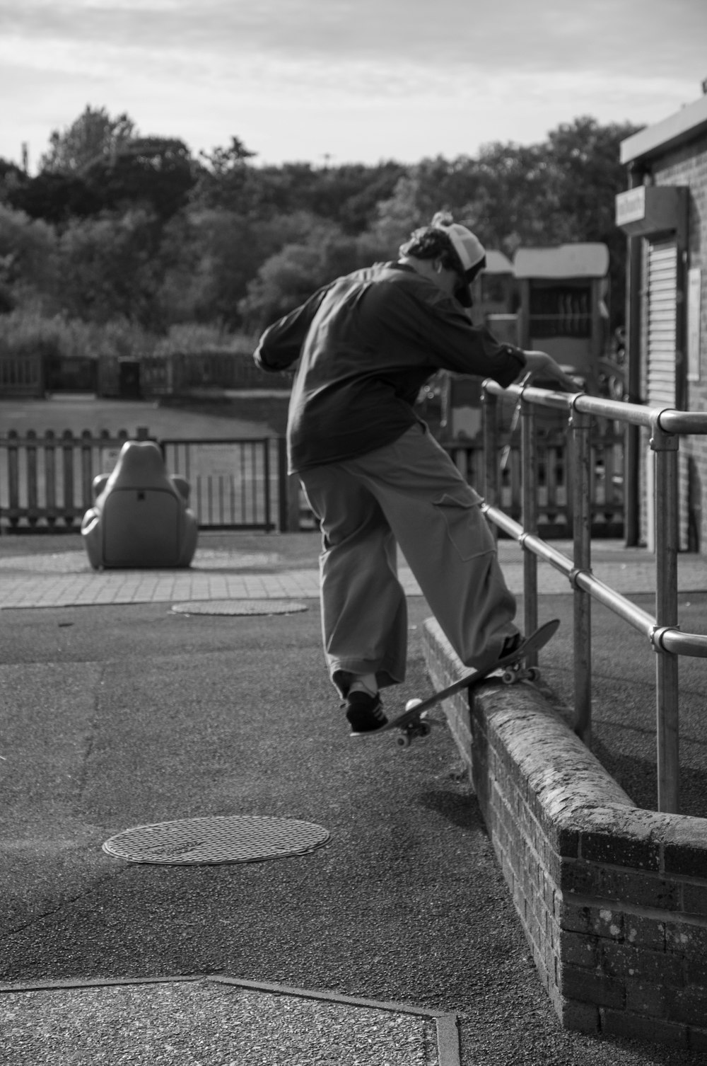 a man skating on a railing