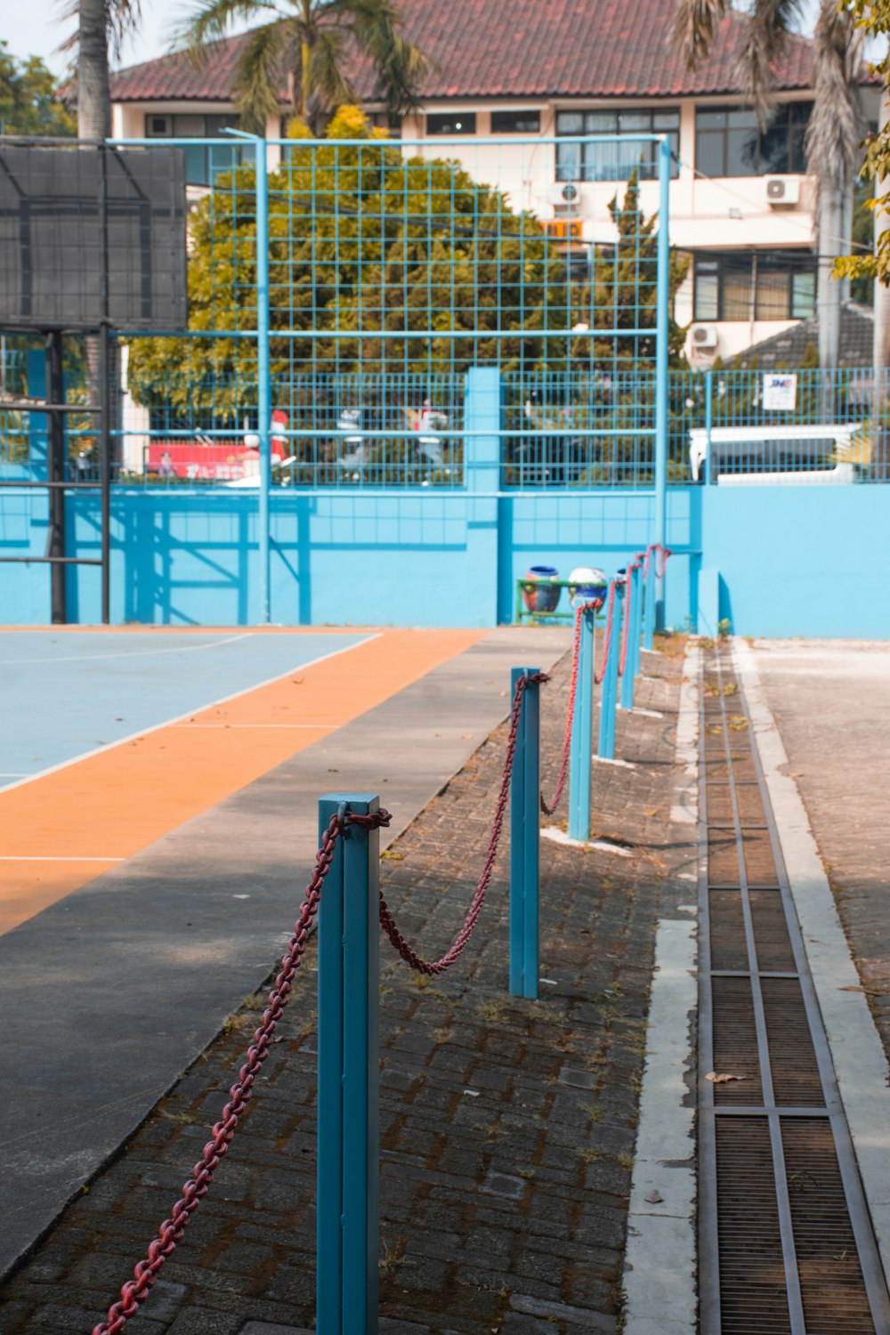 a playground with a pool