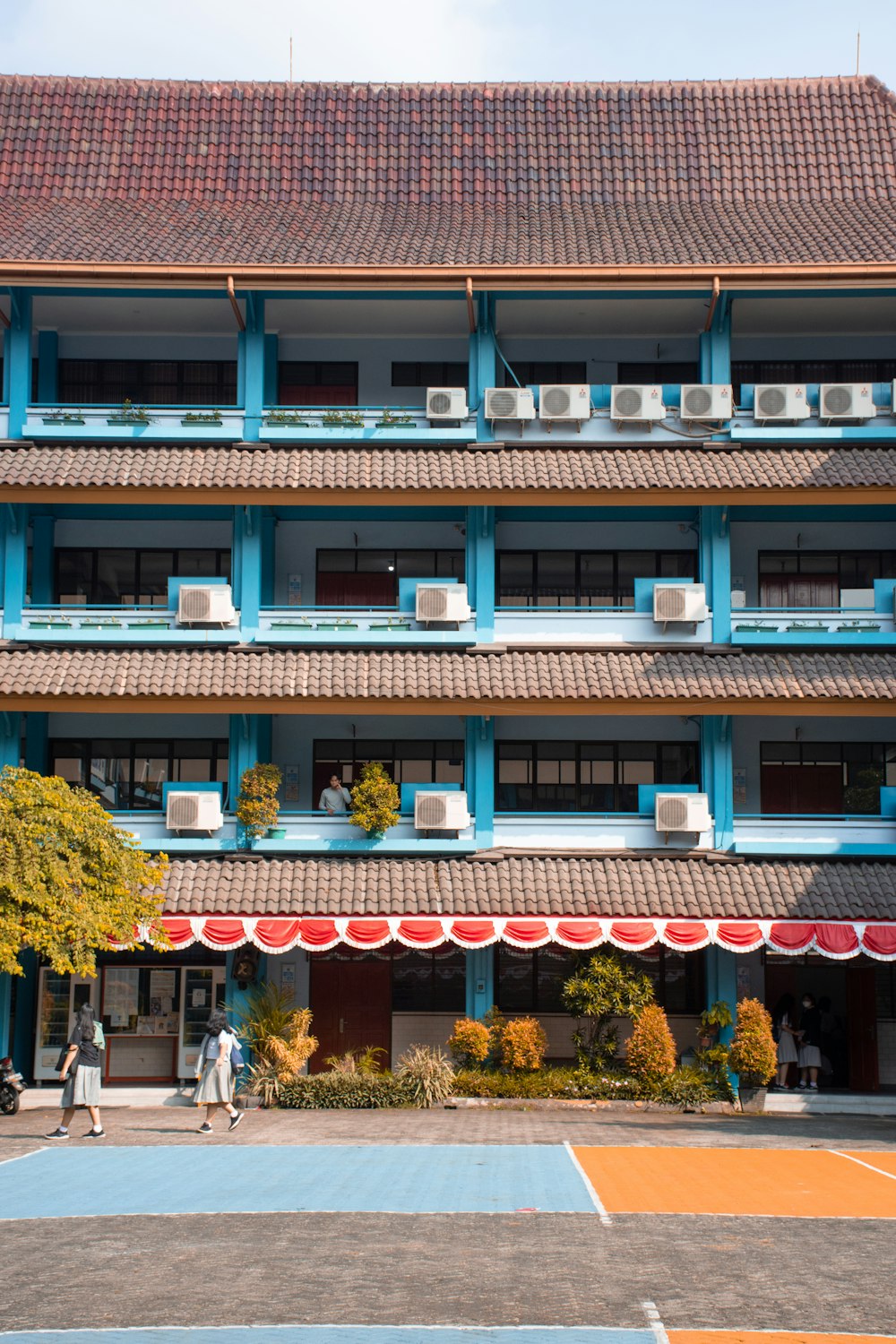 a building with a red roof